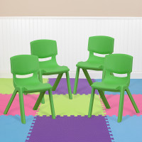 Flash Furniture 4-YU-YCX4-001-GREEN-GG 4 Pack Green Plastic Stackable School Chair with 12'' Seat Height